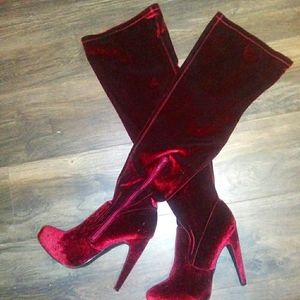 Velvet Knee High Boots